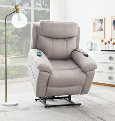 Chriki Light Gray Polished Microfiber Power Motion Recliner with Lift, Heating & Massage Chair