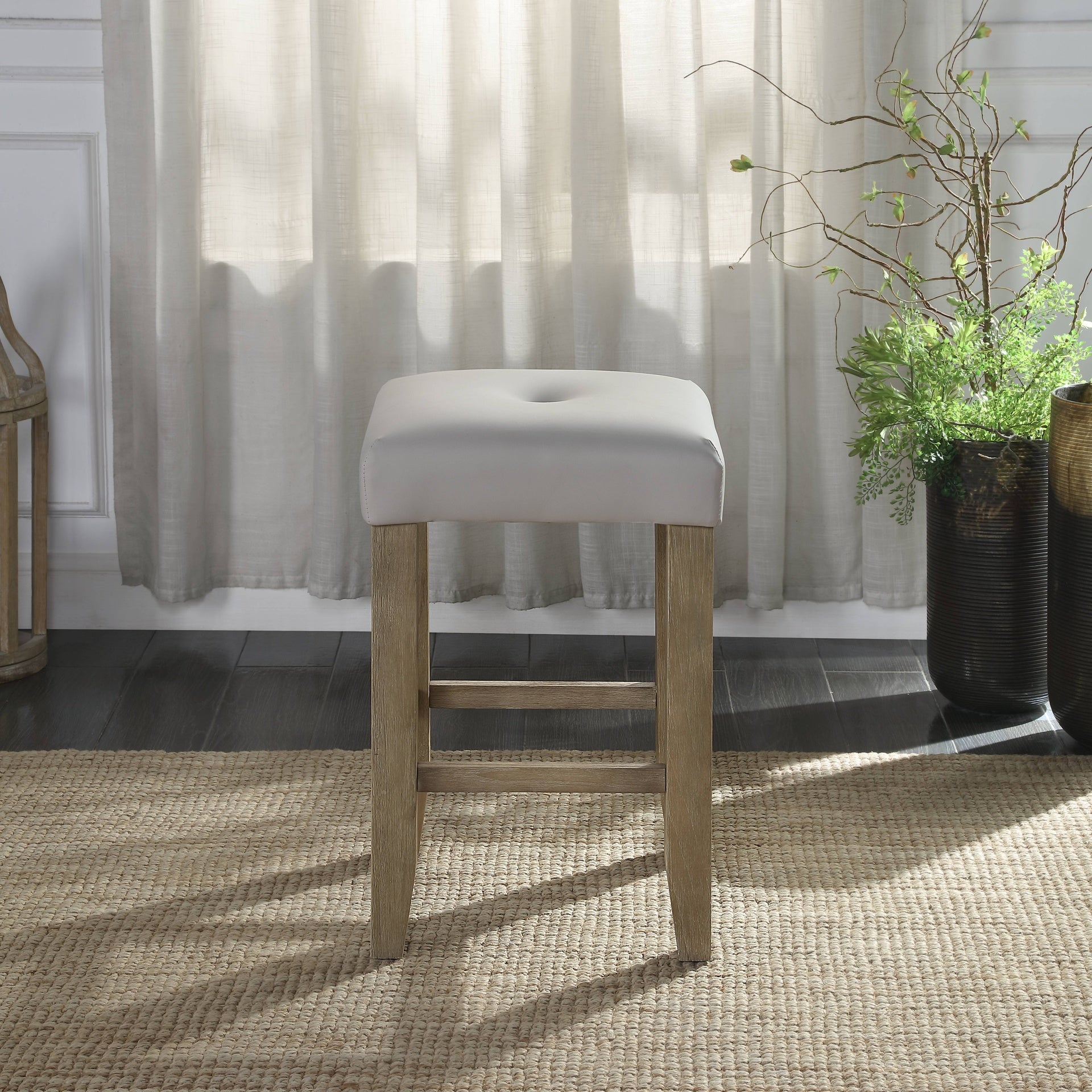 Charnell Gray Synthetic Leather & Oak Finish Counter Height Stool (Set of 2)