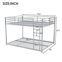 Full over Full Metal Bunk Bed, Low Bunk Bed with Ladder, Silver(Old SKU:MF197034AAN)