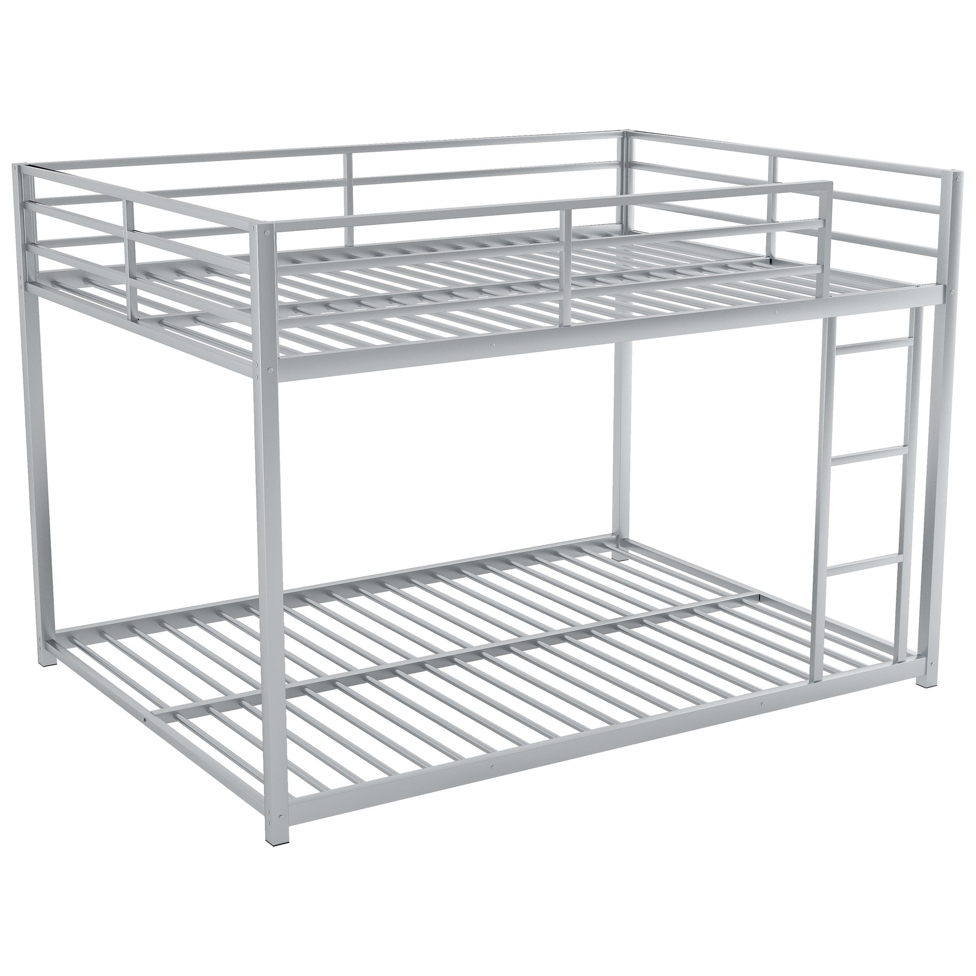 Full over Full Metal Bunk Bed, Low Bunk Bed with Ladder, Silver(Old SKU:MF197034AAN)