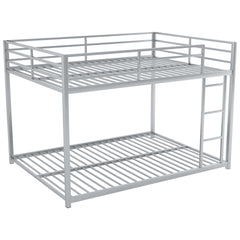 Full over Full Metal Bunk Bed, Low Bunk Bed with Ladder, Silver(Old SKU:MF197034AAN)