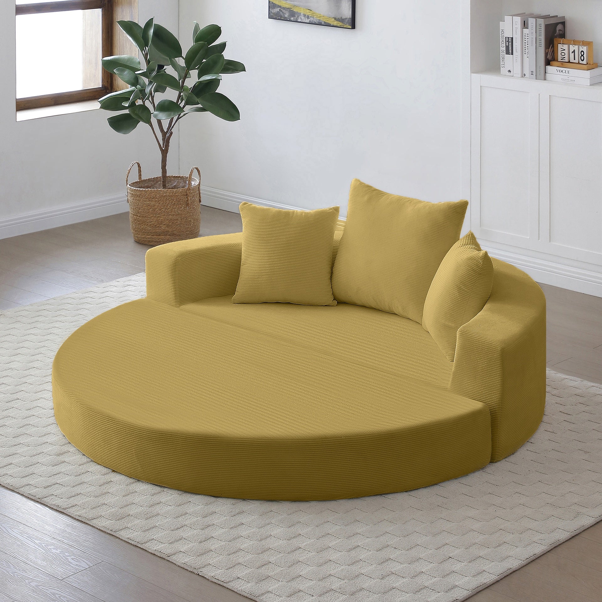 Convertible sofa couch bed,multi-functional,circular bed,adjustable Futon sofa ,No Assembly compressed corduroy floor lounge sofa for Apartment office bedroom living room
