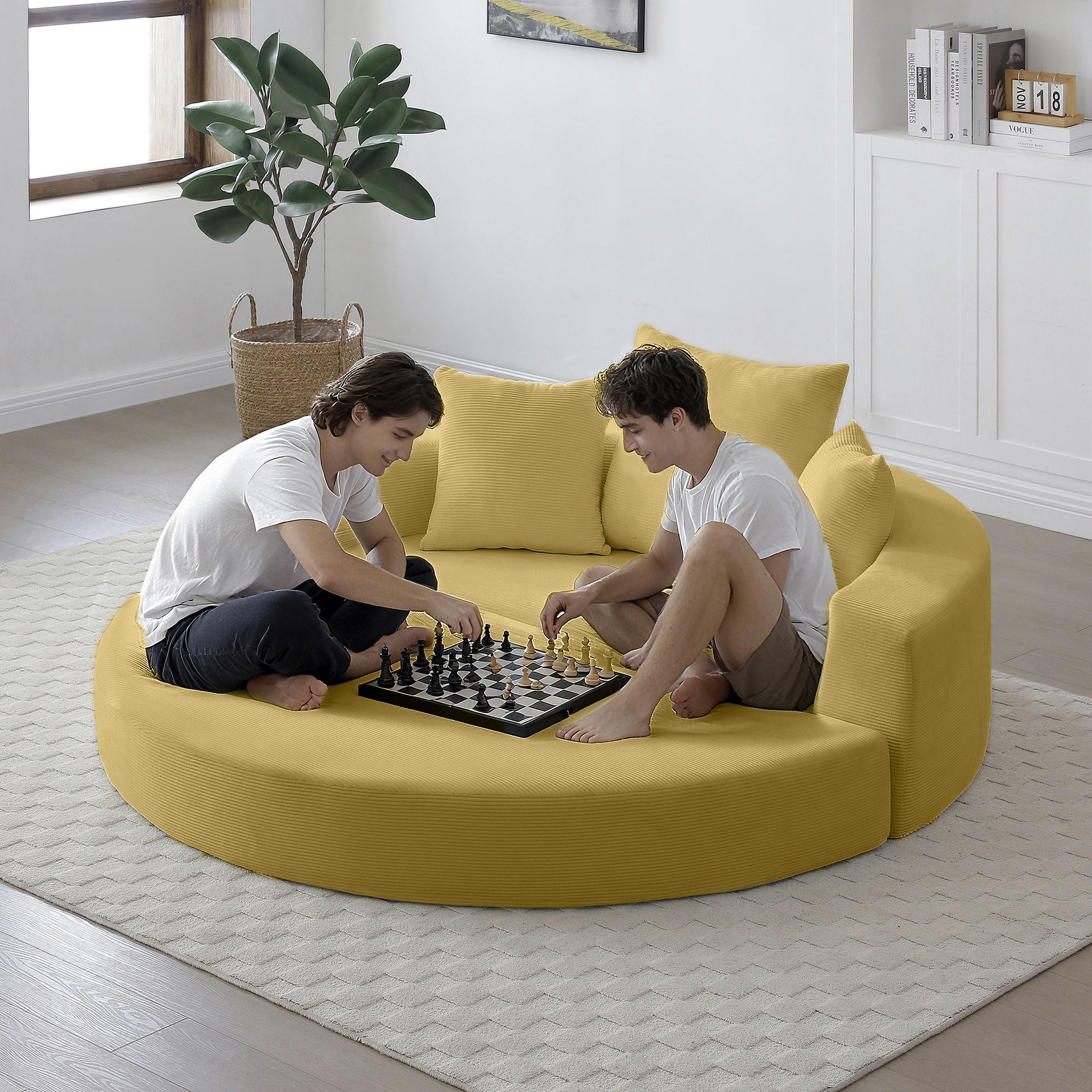 Convertible sofa couch bed,multi-functional,circular bed,adjustable Futon sofa ,No Assembly compressed corduroy floor lounge sofa for Apartment office bedroom living room