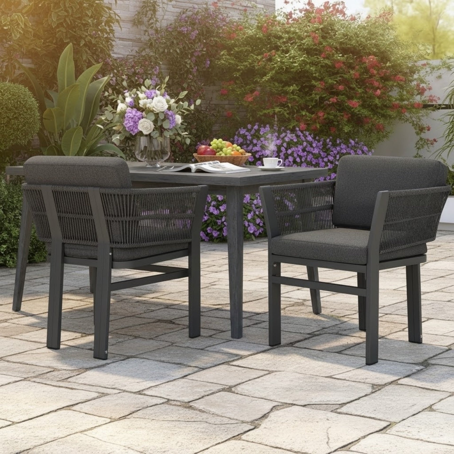 Outdoor Dining Chair Set of 2 ,Grey Aluminum Frame with Grey Cushion, 300lbs Capacity, All-Weather Patio Seating for Backyard, Deck & Garden