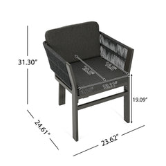 Outdoor Dining Chair Set of 2 ,Grey Aluminum Frame with Grey Cushion, 300lbs Capacity, All-Weather Patio Seating for Backyard, Deck & Garden