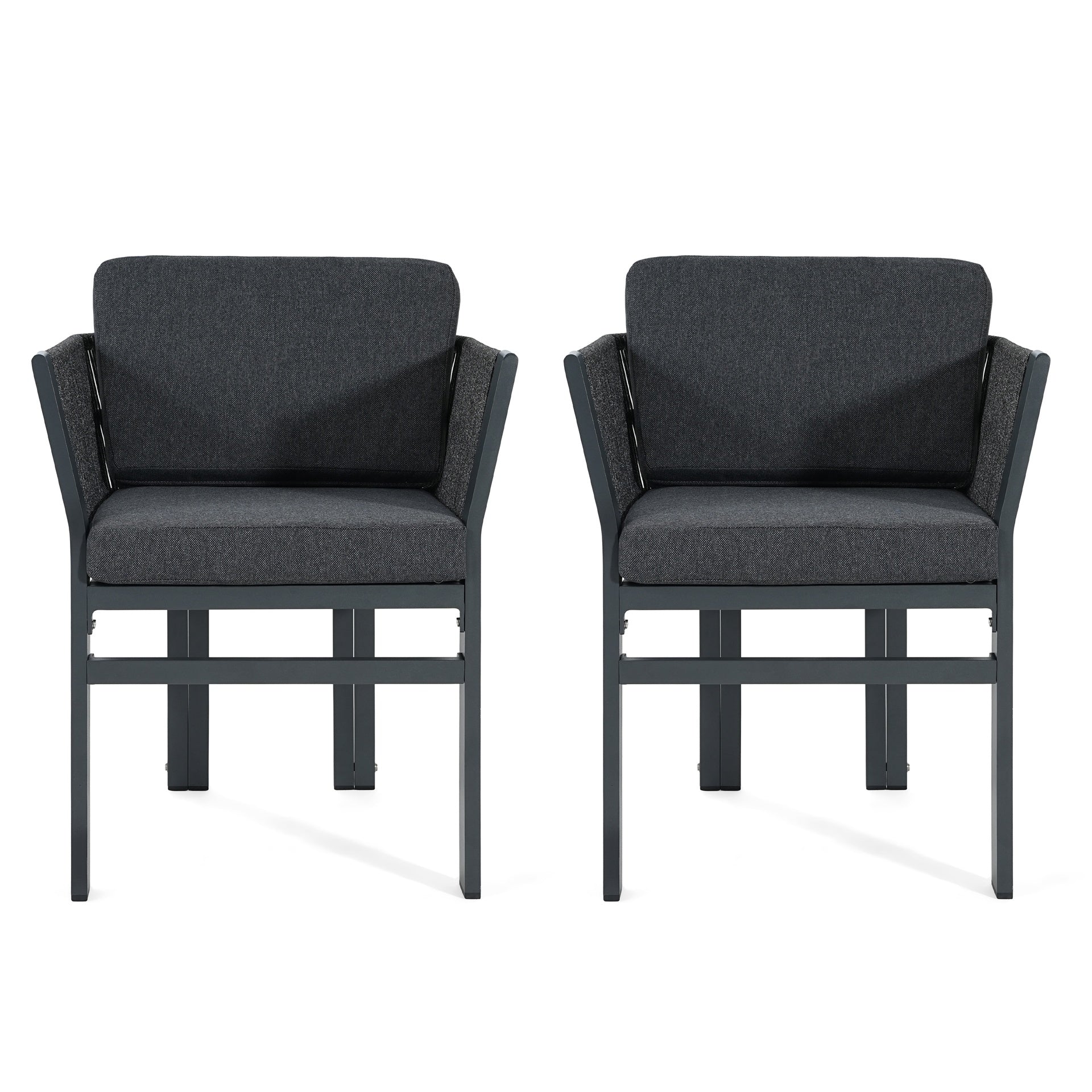 Outdoor Dining Chair Set of 2 ,Grey Aluminum Frame with Grey Cushion, 300lbs Capacity, All-Weather Patio Seating for Backyard, Deck & Garden