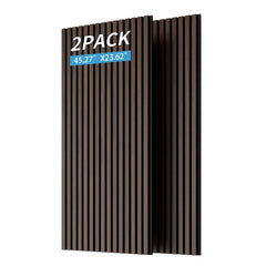 Wood Panels for Wall Slat Wall Panels, 2PC Wood Slat Acoustic Panels for Wall and Ceiling - 3D Fluted Sound Absorbing Panel with Three Sides Fully Wrapped on  Wood Finish -45.27''X23.62''(Dark walnut)