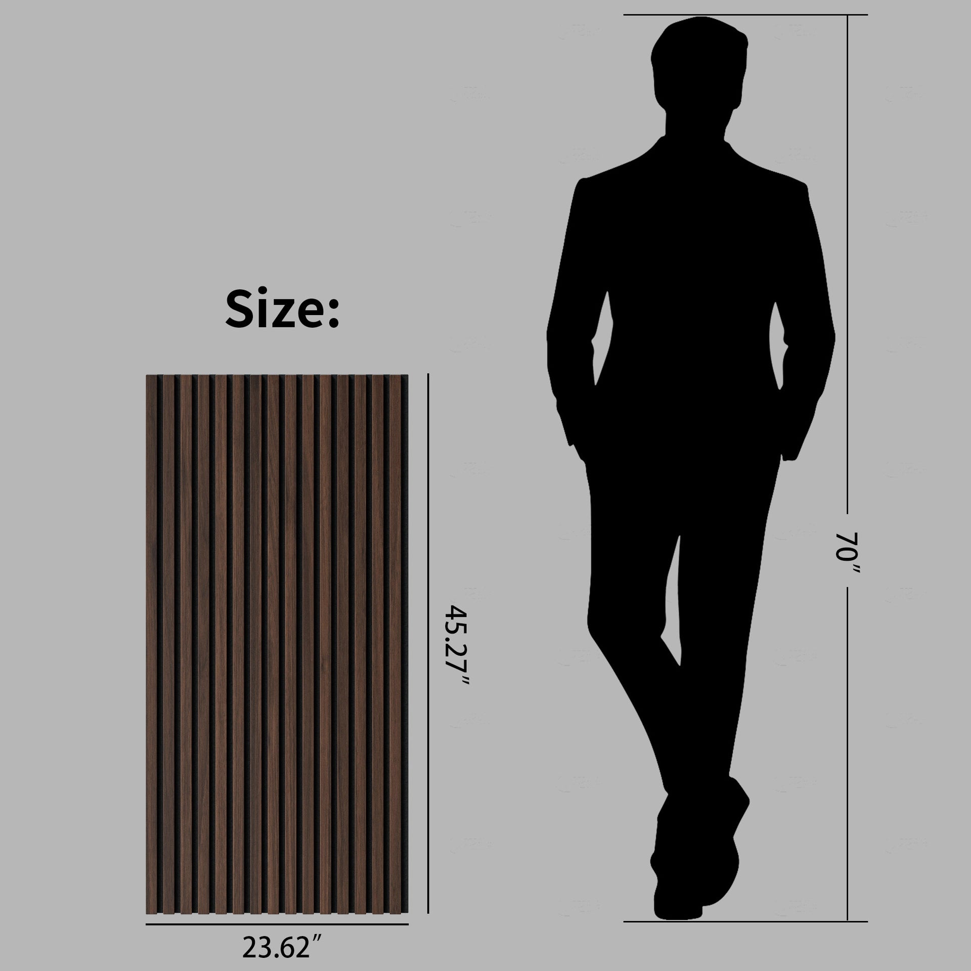 Wood Panels for Wall Slat Wall Panels, 2PC Wood Slat Acoustic Panels for Wall and Ceiling - 3D Fluted Sound Absorbing Panel with Three Sides Fully Wrapped on  Wood Finish -45.27''X23.62''(Dark walnut)