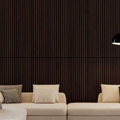 Wood Panels for Wall Slat Wall Panels, 2PC Wood Slat Acoustic Panels for Wall and Ceiling - 3D Fluted Sound Absorbing Panel with Three Sides Fully Wrapped on  Wood Finish -45.27''X23.62''(Dark walnut)