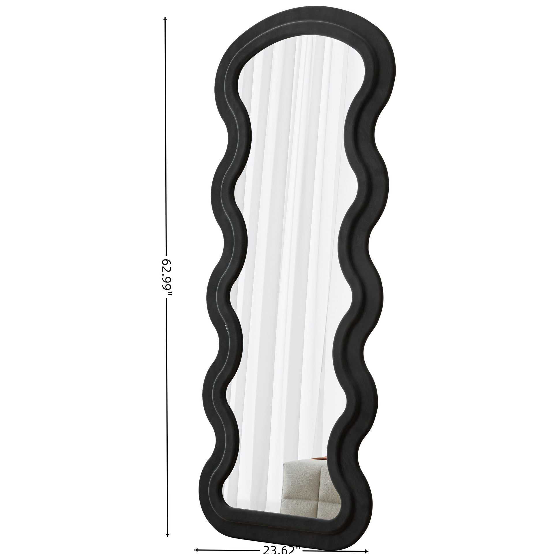 Flannel Full Length Wave black Floor Mirror with Stand for Bedroom living room Hanging or Against The Wall