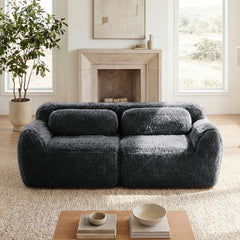 2-seater Modular Sectional Sofa Couches,Soft Fluffy Plush Fabric Bottom Anti-Slip Design,32D High Density Sponge,No Assembly Required  Ergonomic Design,With Throw Pillows  Fits Living Rooms,Dark Grey