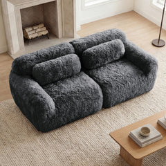 2-seater Modular Sectional Sofa Couches,Soft Fluffy Plush Fabric Bottom Anti-Slip Design,32D High Density Sponge,No Assembly Required  Ergonomic Design,With Throw Pillows  Fits Living Rooms,Dark Grey