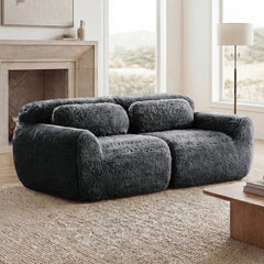 2-seater Modular Sectional Sofa Couches,Soft Fluffy Plush Fabric Bottom Anti-Slip Design,32D High Density Sponge,No Assembly Required  Ergonomic Design,With Throw Pillows  Fits Living Rooms,Dark Grey