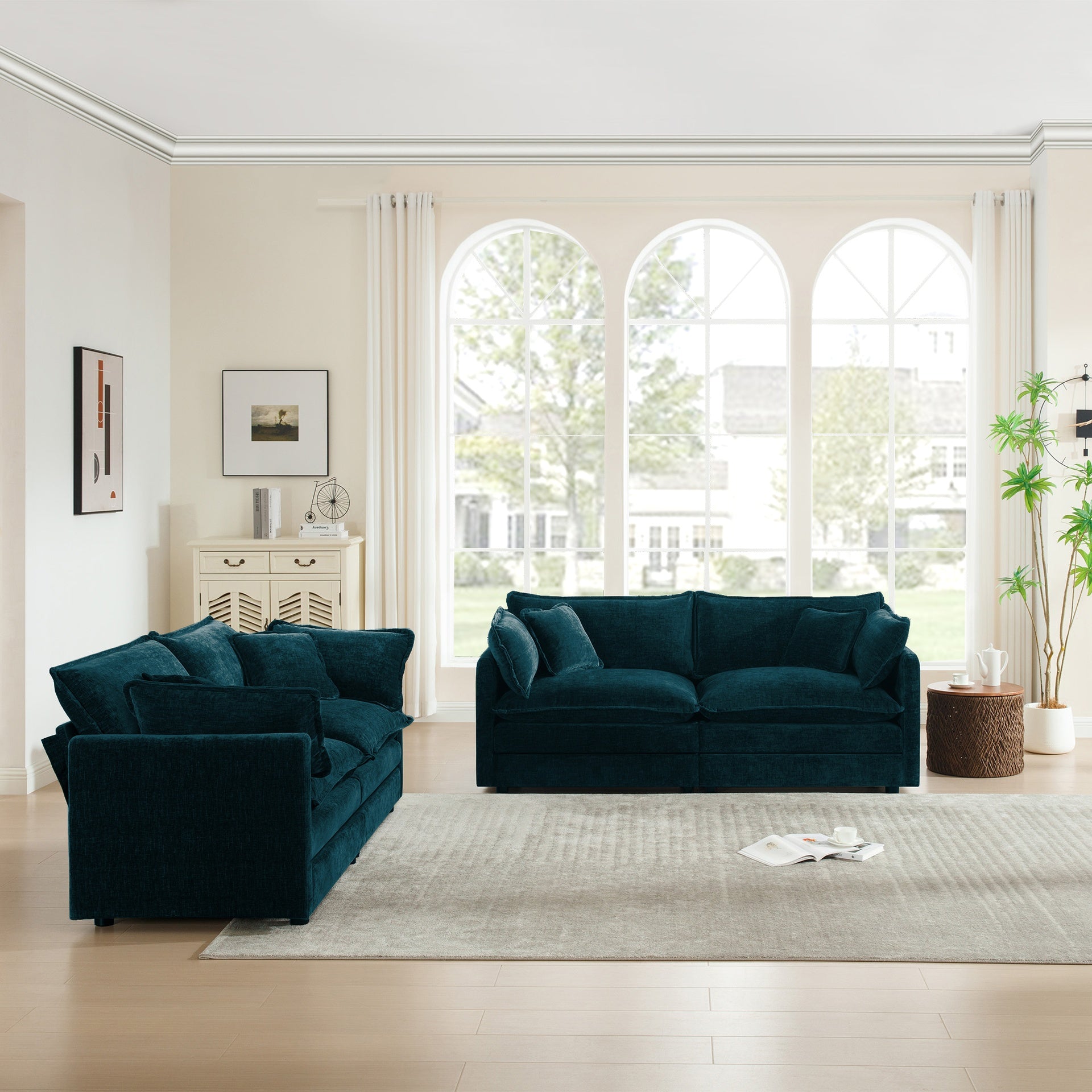 2 - Piece Living Room Set , 2 Pieces Upholstered Loveseat and Couch for Home Office Lounge,  Sofa Set of 2, 2-Piece (2+2 Seat) Couch Set For Living Room ,Blue Chenille