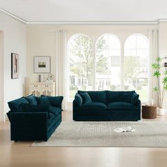 2 - Piece Living Room Set , 2 Pieces Upholstered Loveseat and Couch for Home Office Lounge,  Sofa Set of 2, 2-Piece (2+2 Seat) Couch Set For Living Room ,Blue Chenille