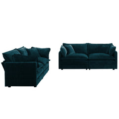 2 - Piece Living Room Set , 2 Pieces Upholstered Loveseat and Couch for Home Office Lounge,  Sofa Set of 2, 2-Piece (2+2 Seat) Couch Set For Living Room ,Blue Chenille