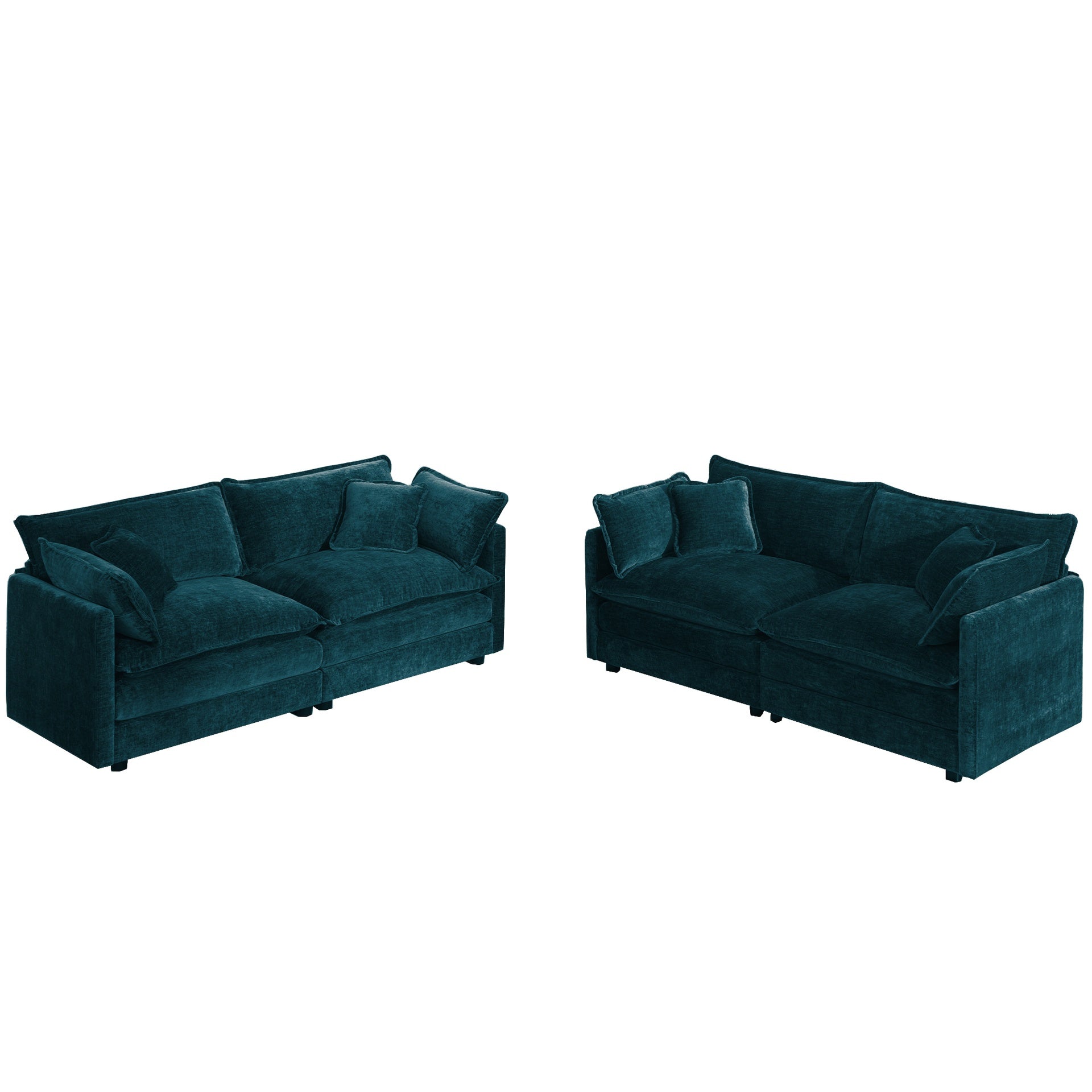 2 - Piece Living Room Set , 2 Pieces Upholstered Loveseat and Couch for Home Office Lounge,  Sofa Set of 2, 2-Piece (2+2 Seat) Couch Set For Living Room ,Blue Chenille