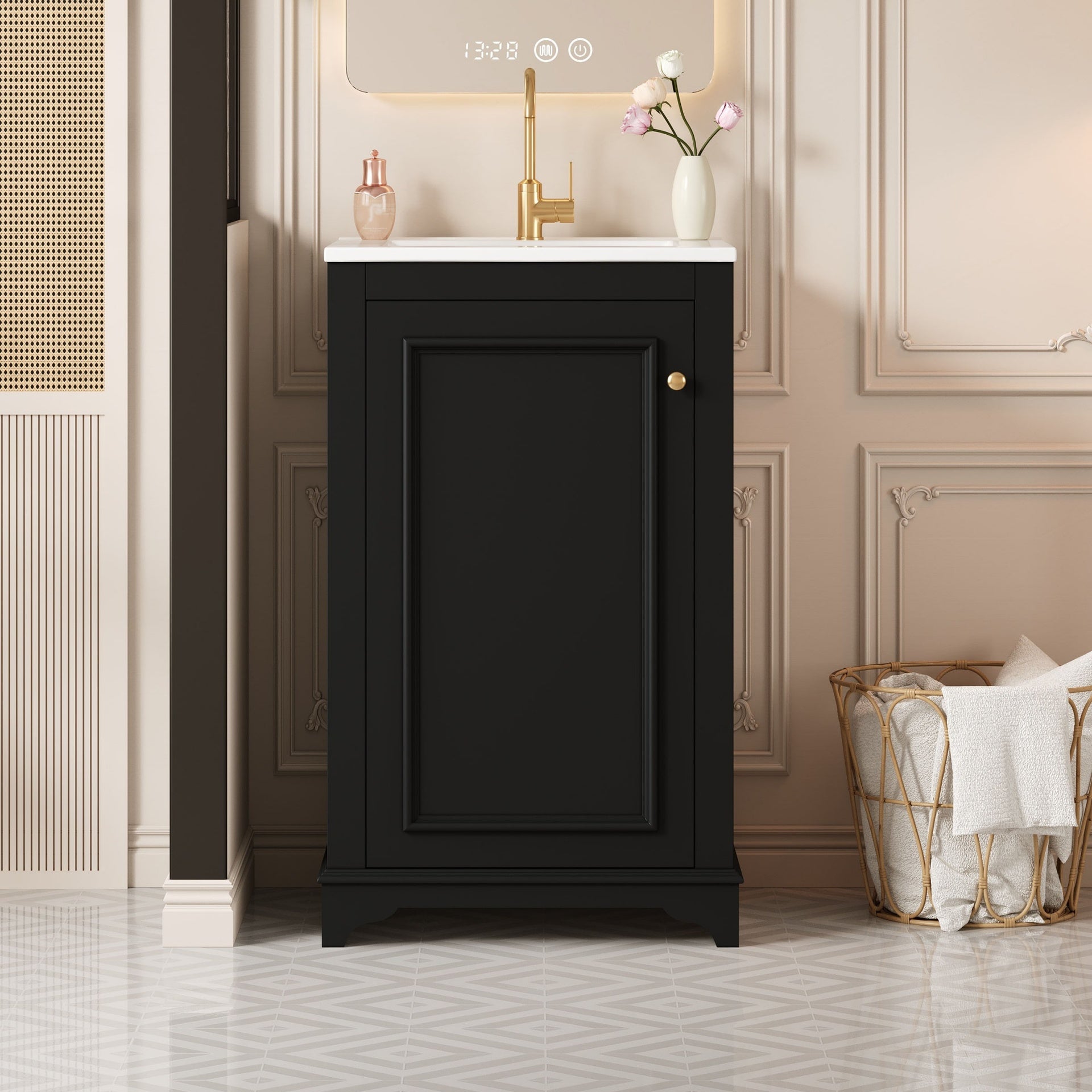 20-inch Bathroom Vanity with Ceramic Sink, Freestanding Single Vanity Set with Soft Closing Door, adjustable shelf, Modern Style, Black.