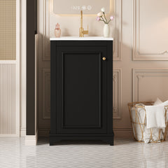 20-inch Bathroom Vanity with Ceramic Sink, Freestanding Single Vanity Set with Soft Closing Door, adjustable shelf, Modern Style, Black.