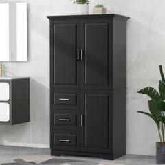 Tall and Wide Storage Cabinet with Doors for Bathroom/Office, Three Drawers, Black