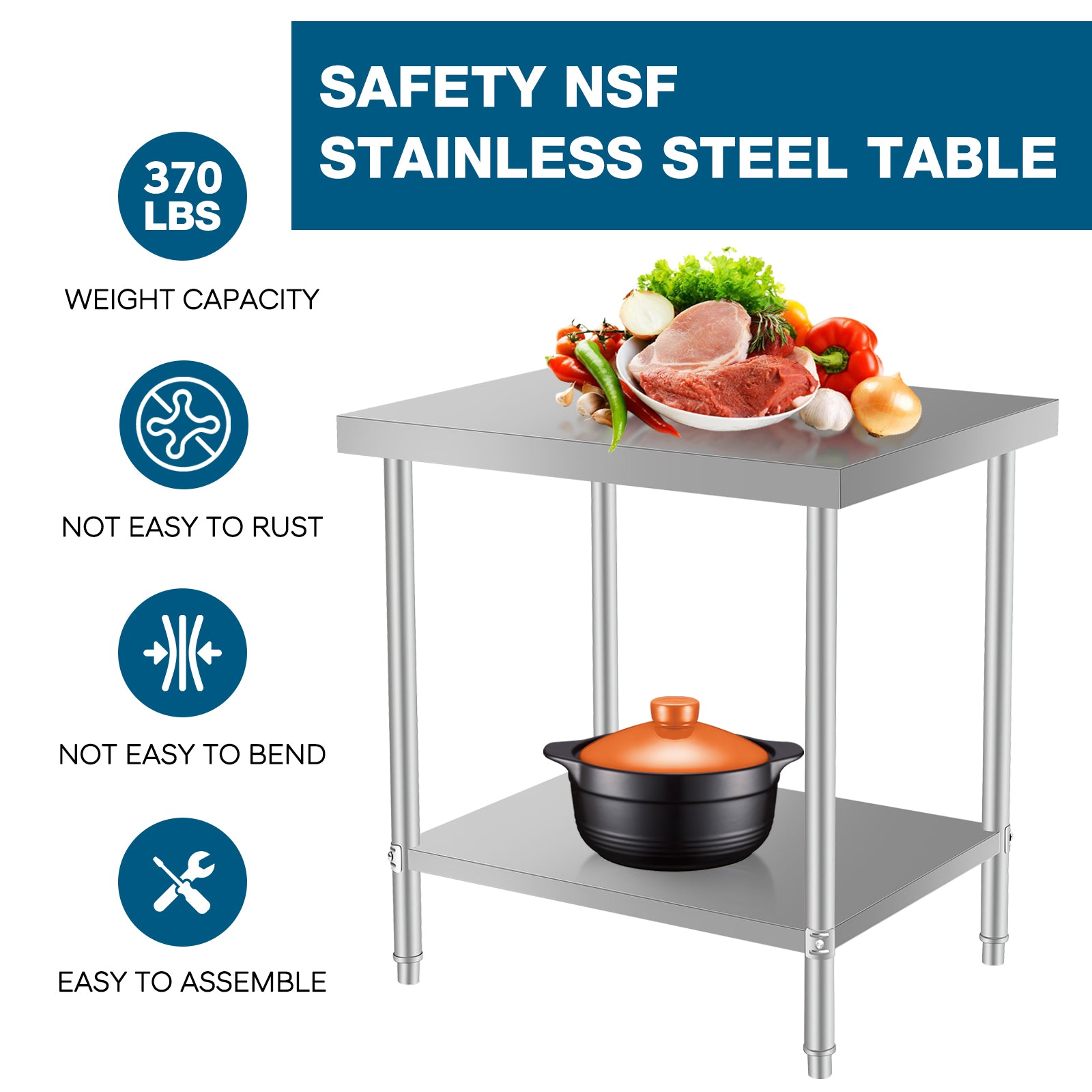 24''*18'' Commercial Work Table for Restaurant and Home Stainless Steel Kitchen Prep Table with Under Shelf