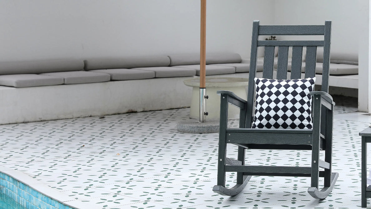 Oversized Rocking Chair with Wood-Texture, Outdoor Rocking Chair for Adults, All Weather Resistant Porch Rocker for Lawn Garden, Grey