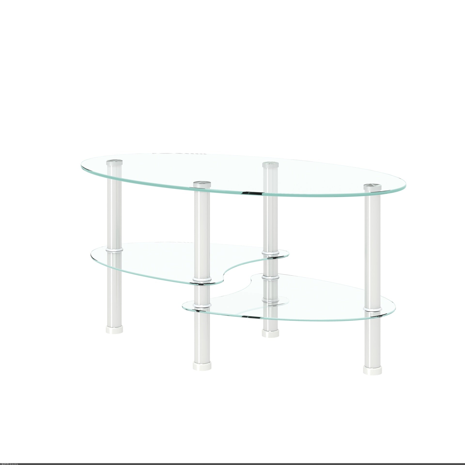 Transparent Oval glass coffee table, modern table with stainless steel  leg, tea table 3-layer glass table for living room