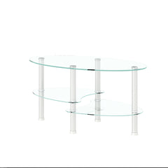 Transparent Oval glass coffee table, modern table with stainless steel  leg, tea table 3-layer glass table for living room