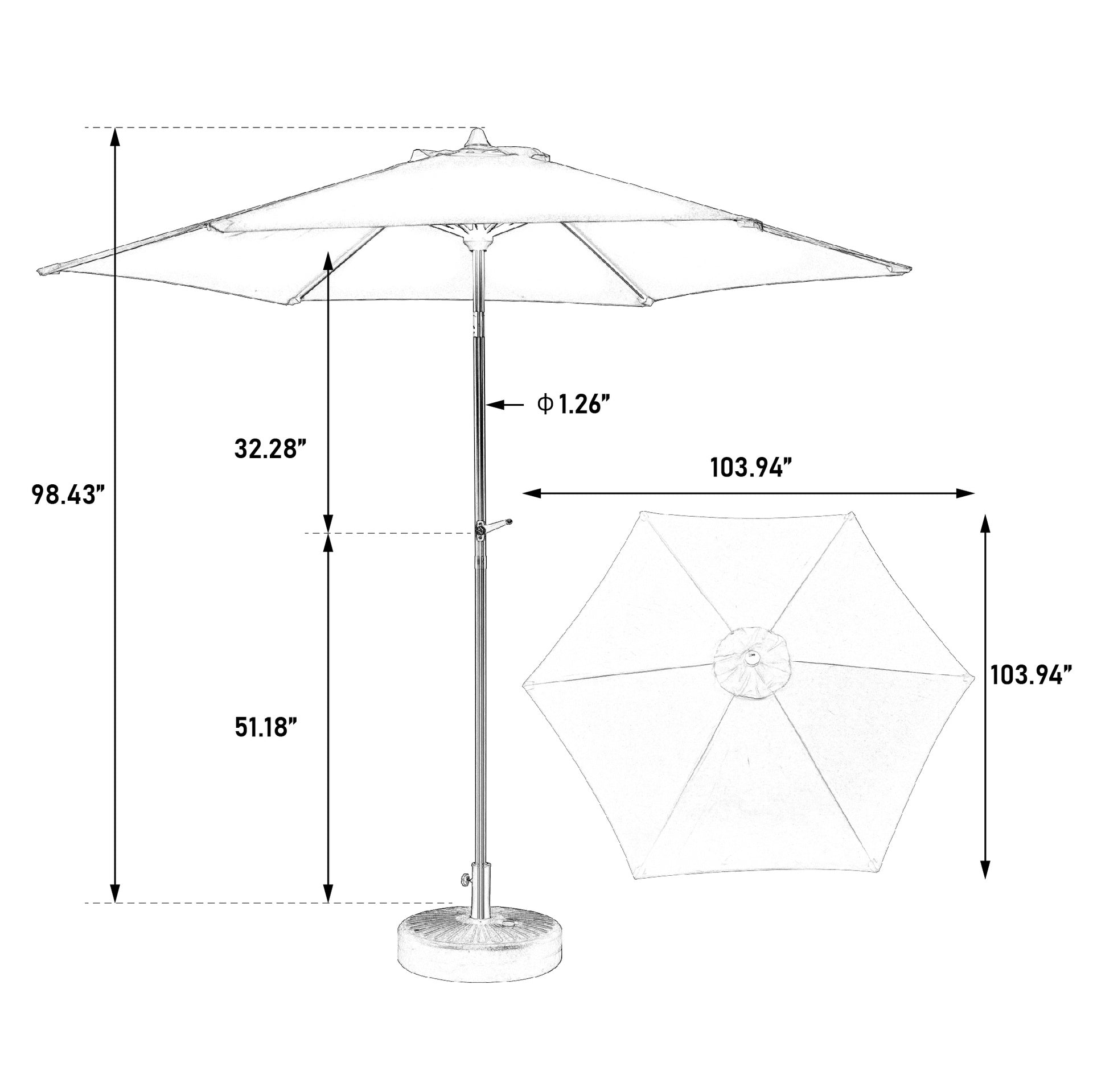 9FT Outdoor Patio Umbrella Outdoor Table Umbrella with Push Button Tilt and Crank, Market Umbrella 6 Sturdy Ribs , Deck, Backyard, Pool (Base Not Included)  -  ( Blue )