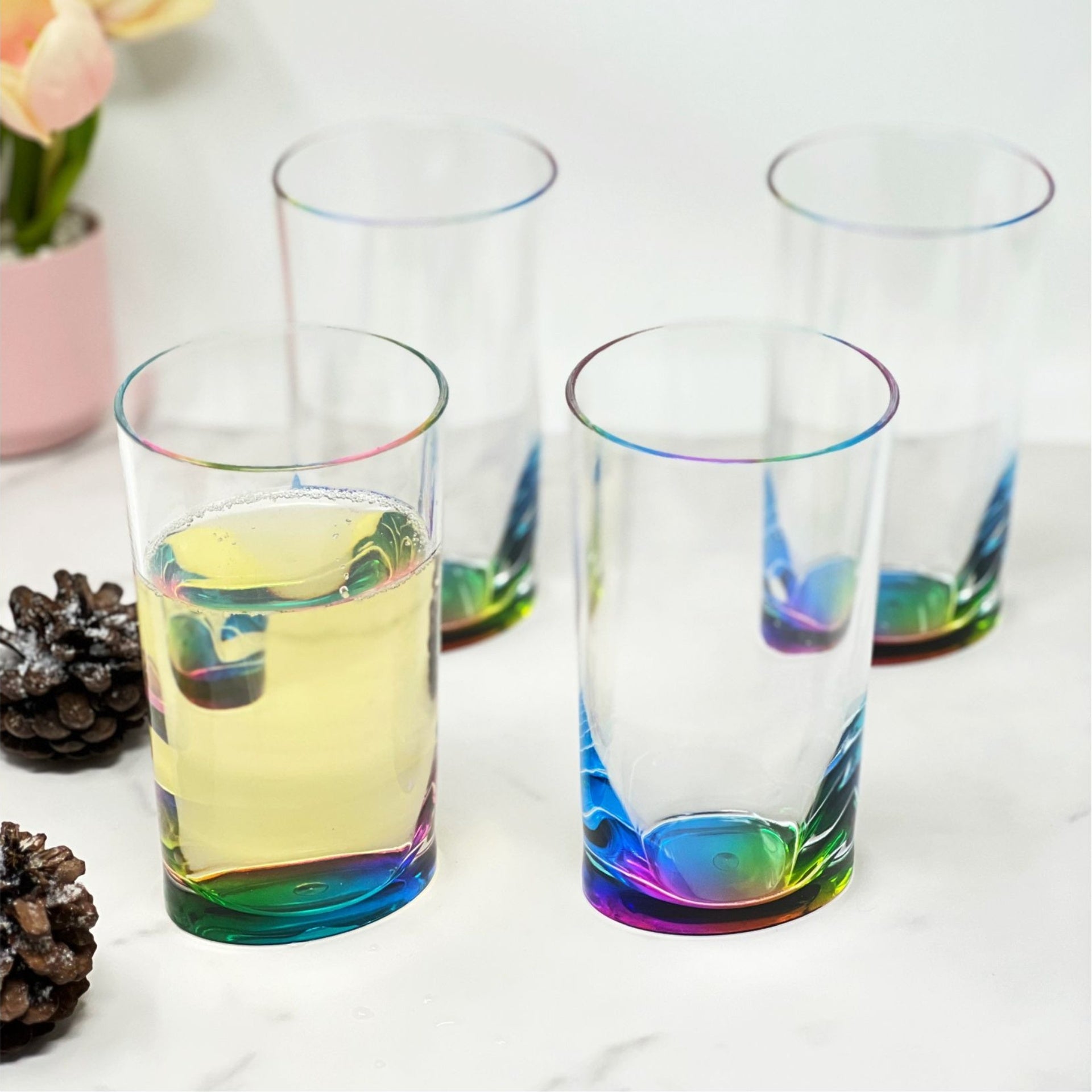 Oval Halo Acrylic Glasses Drinking Set of 4 Hi Ball (15oz), Plastic Drinking Glasses, BPA Free Cocktail Glasses, Drinkware Set, Plastic Water Tumblers