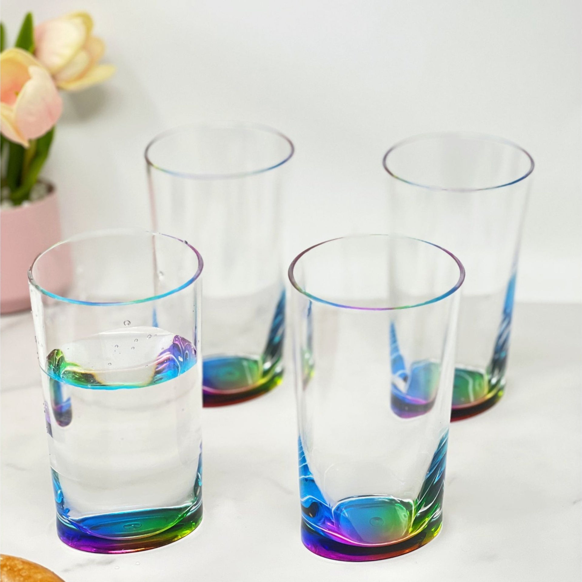 Oval Halo Acrylic Glasses Drinking Set of 4 Hi Ball (15oz), Plastic Drinking Glasses, BPA Free Cocktail Glasses, Drinkware Set, Plastic Water Tumblers