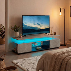 TV Stand for 55 Inch TV LED Gaming Entertainment Center Media Storage Console Table with Large Side Cabinet for Living Room (Grey+Black)