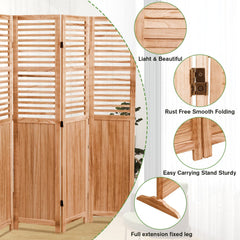 82.8'' W x 65'' H 6 - Panel Solid Wood Folding Room Divider, Natural