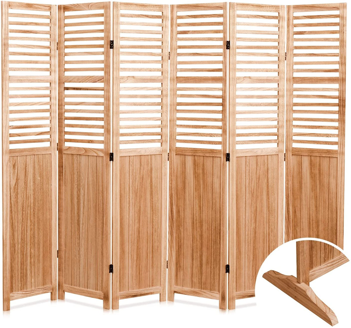82.8'' W x 65'' H 6 - Panel Solid Wood Folding Room Divider, Natural