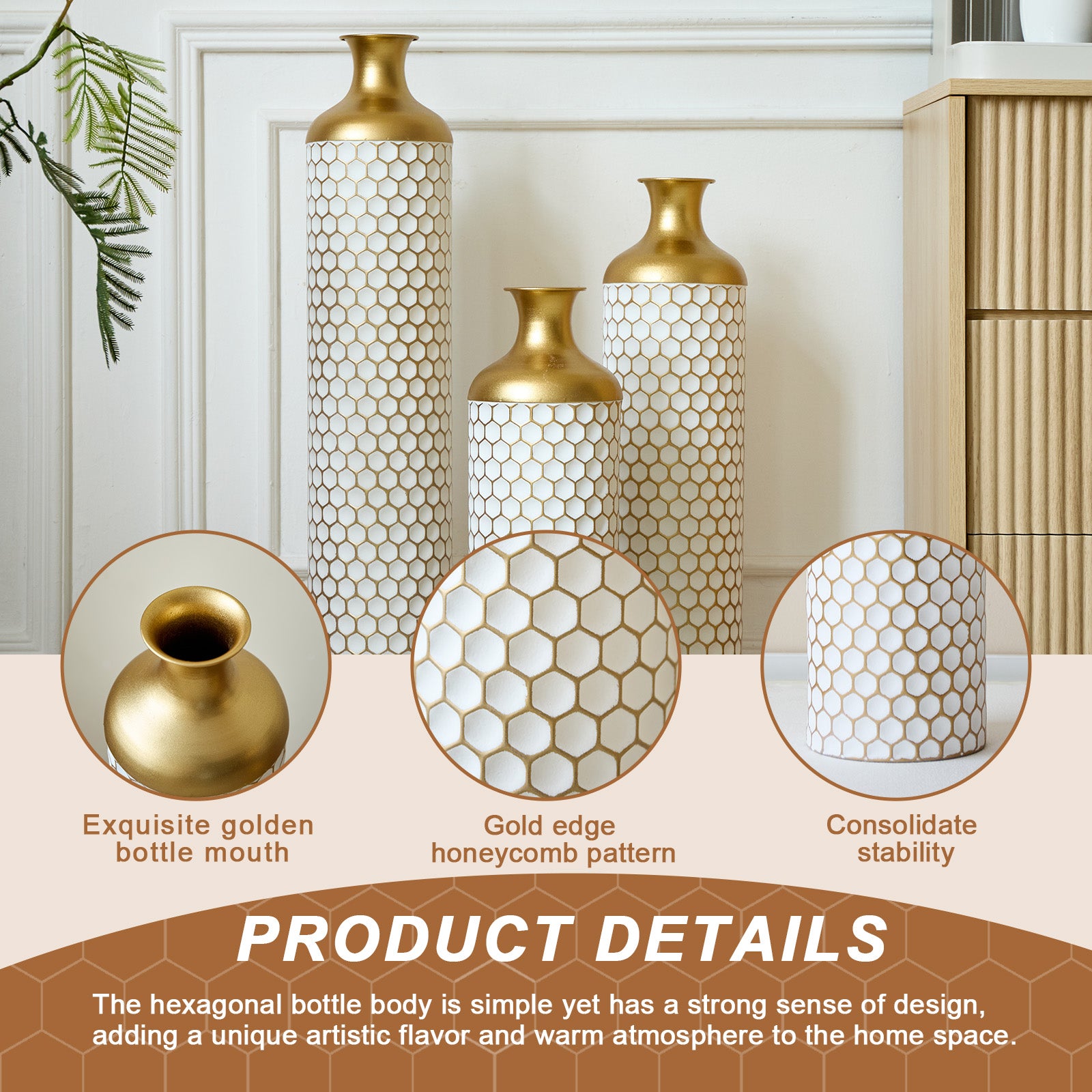 Floor metal vase modern style decoration home droplet shaped white metal vase 3-piece set gorgeous home decoration large glazed metal vase