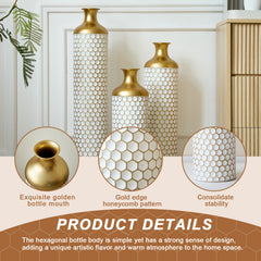 Floor metal vase modern style decoration home droplet shaped white metal vase 3-piece set gorgeous home decoration large glazed metal vase