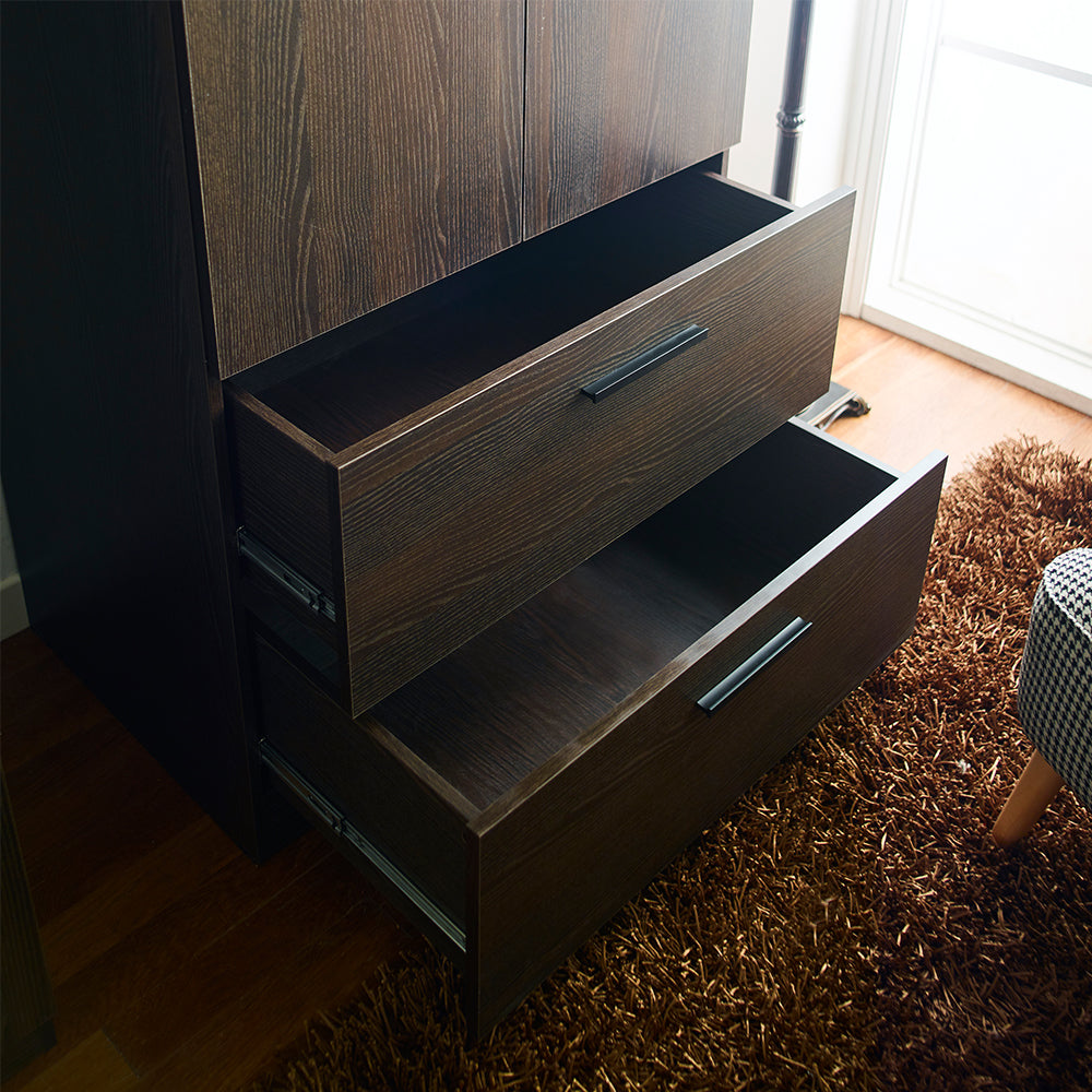 Brook Two-Door Wood Closet with Two Drawers and Hanging Bars in Dark Brown