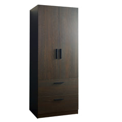 Brook Two-Door Wood Closet with Two Drawers and Hanging Bars in Dark Brown