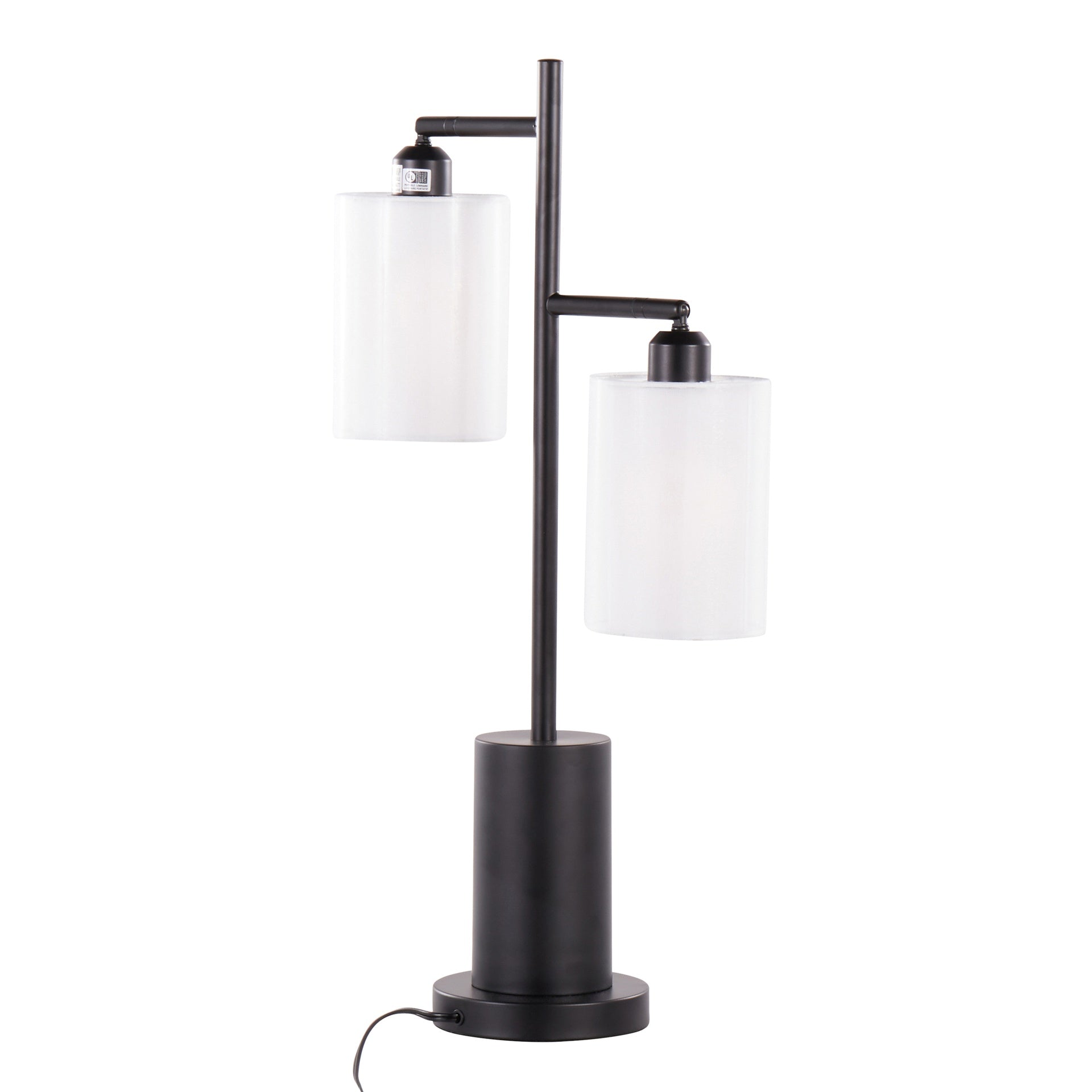 Cannes Contemporary Table Lamp in Black Metal with White Shades by LumiSource