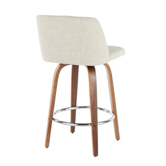Toriano Mid-Century Modern Counter Stool in Walnut and Cream Fabric by LumiSource - Set of 2