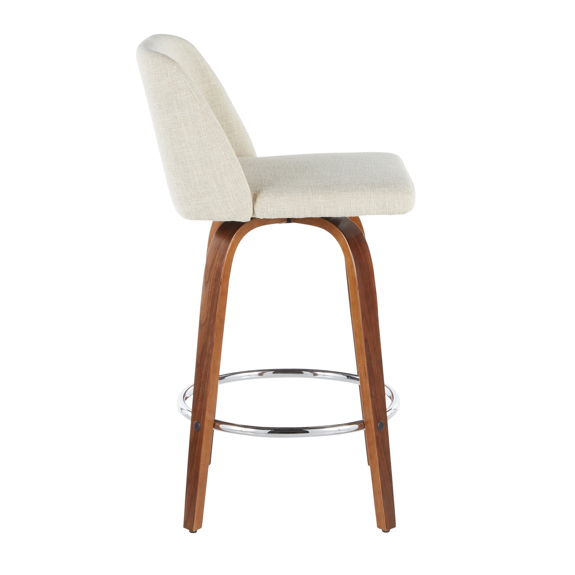 Toriano Mid-Century Modern Counter Stool in Walnut and Cream Fabric by LumiSource - Set of 2