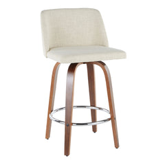 Toriano Mid-Century Modern Counter Stool in Walnut and Cream Fabric by LumiSource - Set of 2