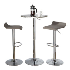 Bistro Round-Ale Contemporary Adjustable Bar Set in Silver and Chrome Metal with Grey PVC and Oval Footrest by LumiSource - 3 Piece