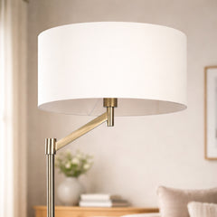 Horizon Brushed Nickel Table Lamp with On/Off Switch Curved Metal Base Linen Shade