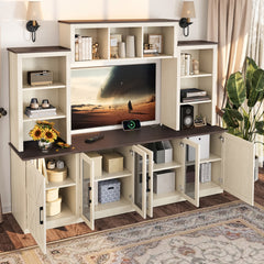 Wall Unit Entertainment Center with Charging Station and USB Charging for TVs,TV Stand with Large Storage Cabinet,Modern TV Stand Media Console with Cabinets,Beige