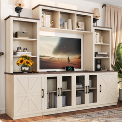 Wall Unit Entertainment Center with Charging Station and USB Charging for TVs,TV Stand with Large Storage Cabinet,Modern TV Stand Media Console with Cabinets,Beige
