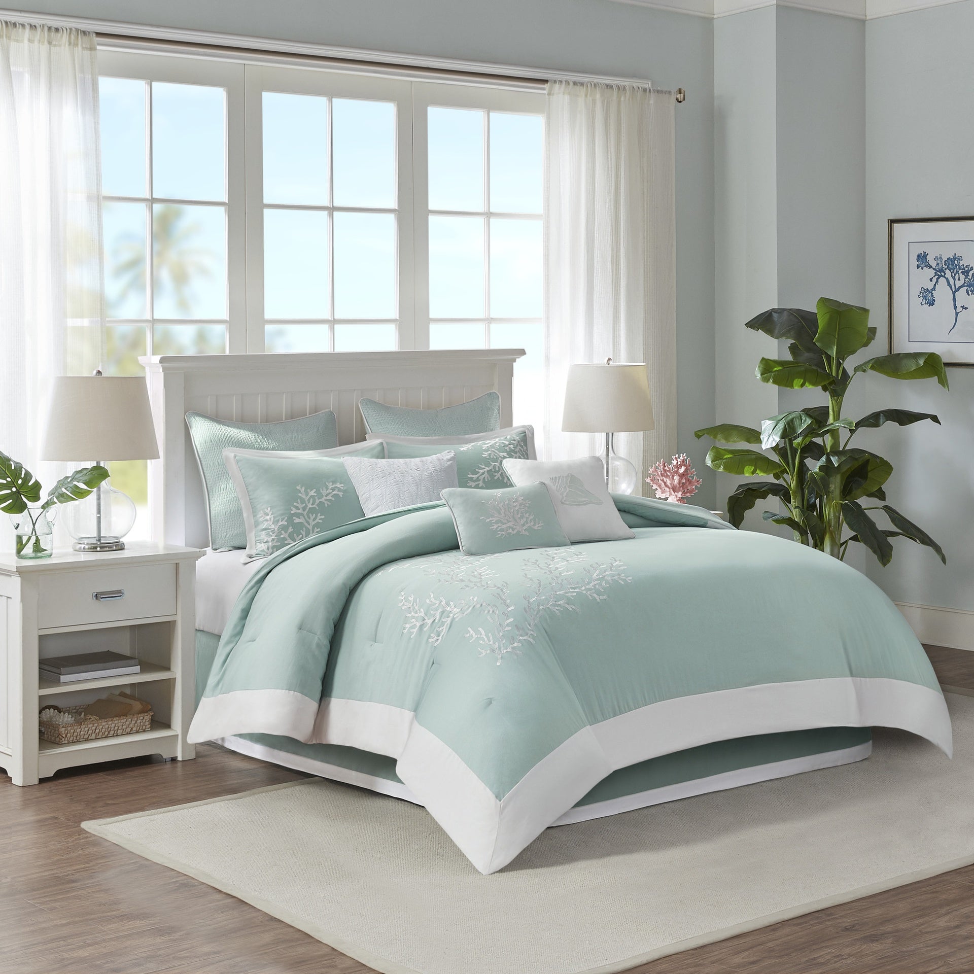 Oversized Cotton Jacquard Comforter Set Aqua Twin
