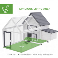 65" Chicken Coop Wooden with Detachable Run, Outdoor Chicken House Poultry Cage Hen with Nesting Box, Removable Tray, Roosting Bars, Ramp, for Garden Backyard