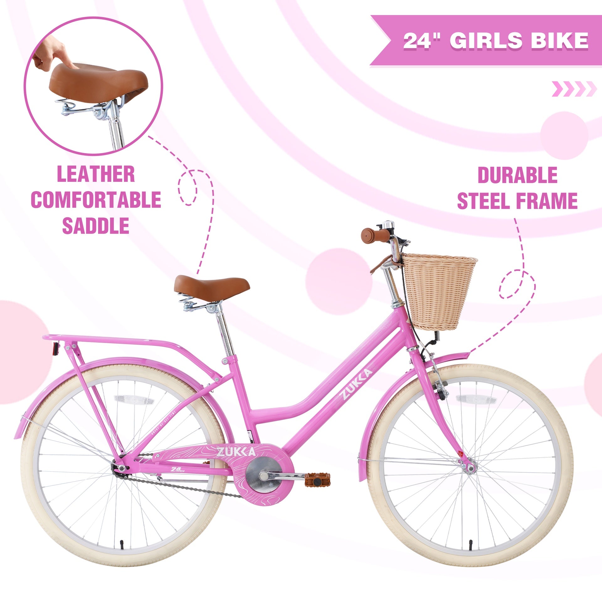 Steel Frame,Multiple Colors, for 10+Years Old Girls Bike,24 inch  wheel