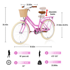 Steel Frame,Multiple Colors, for 10+Years Old Girls Bike,24 inch  wheel